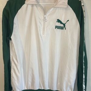 Puma White and Green Half-Zip Jacket